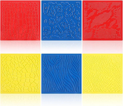 Colingmill 6 Set Textured Rubbing Plates for Kids Art 7 Inch Animal Texture Rubbing Plates Snake Giraffe Zebra Lizard Elephant Leopard Skins Painting for Art Projects DIY Fun Gift