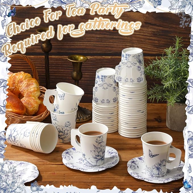 Tioncy 100 Pcs Tea Party Decorations Include 50 Pieces 9 oz Paper Tea Cups - Image 7
