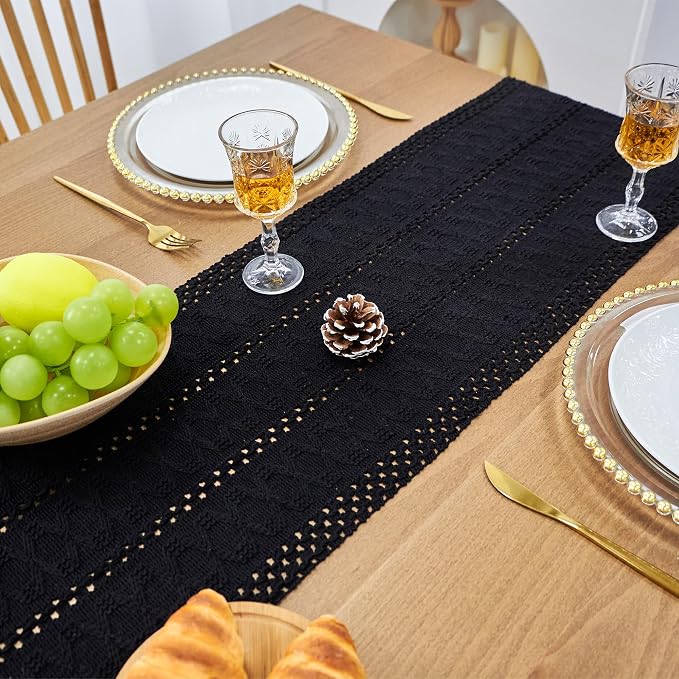 Black Table Runner with Tassels - Image 3