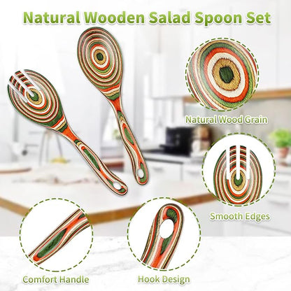 Salad Tongs, Pakkawood Wooden Spoons, Mixing Dinner Fork and Spoon | 10.5in - Image 2