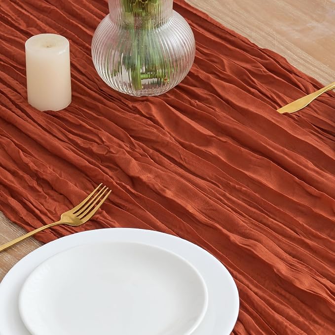 Asee'm 3pcs Terracotta Fall Cheesecloth Table Runner 10FT Boho Burnt Orange | - Image 3