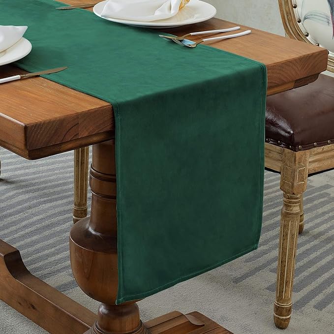 BALCONY & FALCON Table Runner Velvet Emerald Green 14"x51" | Elegant, Fall Decor by BALCONYFALCON