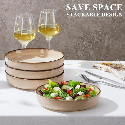E-far Stoneware Pasta Bowls Set of 4, 35oz Double Reactive Glaze | Wide & - Image 4
