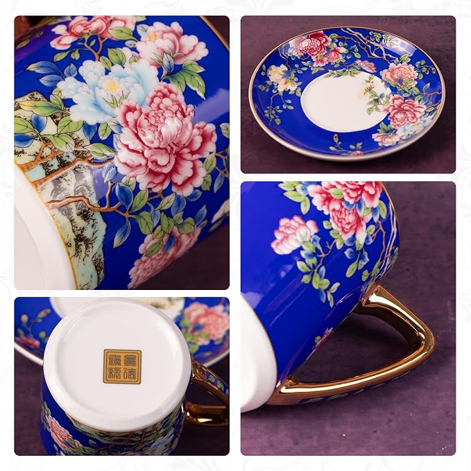 KAMMAK Tea Cup and Saucer, Ceramic Coffee Cups, 7.4 oz, Afternoon Tea and - Image 4