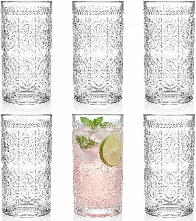 Bekith 6 Pack Romantic Drinking Glasses, 12 oz Highball Glasses, Thick Water by Bekith