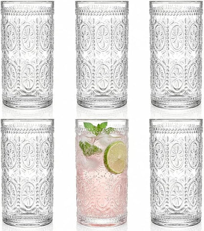 Bekith 6 Pack Romantic Drinking Glasses, 12 oz Highball Glasses, Thick Water by Bekith