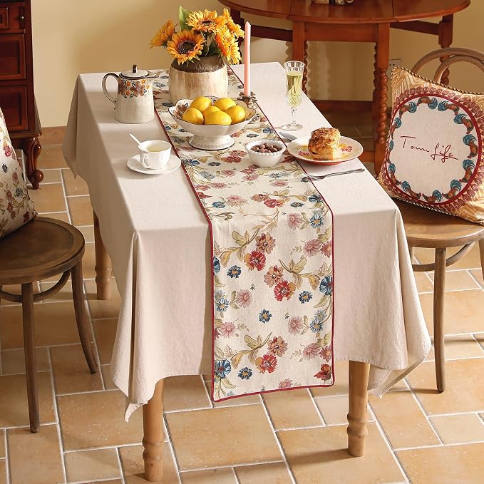 patdrea Designer Farmhouse Linen Thick Table Runner, Rustic Cottage Beige - Image 3