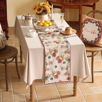 patdrea Designer Farmhouse Linen Thick Table Runner, Rustic Cottage Beige - Image 3