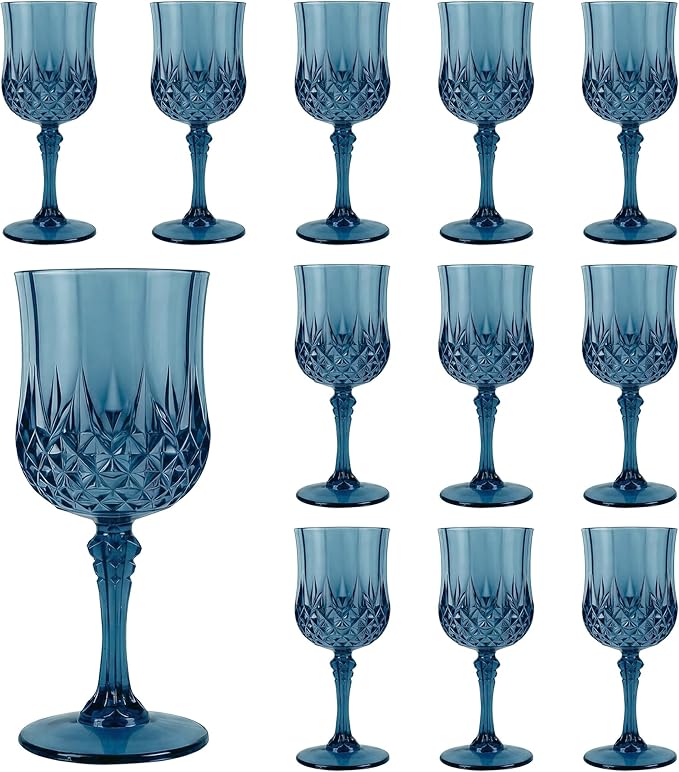 12Pack Plastic Wine Glasses, 7oz Vintage Goblets by LEYIQU