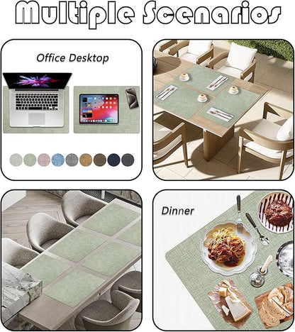 Placemats Set of 6 Faux Leather Heat Resistant Tables Mats Waterproof Oilproof Wipeable Reversible Anti-Slip Place Mats for Kitchen/Dining/Party/Outdoor 11.8" x 16.9", Light Green
