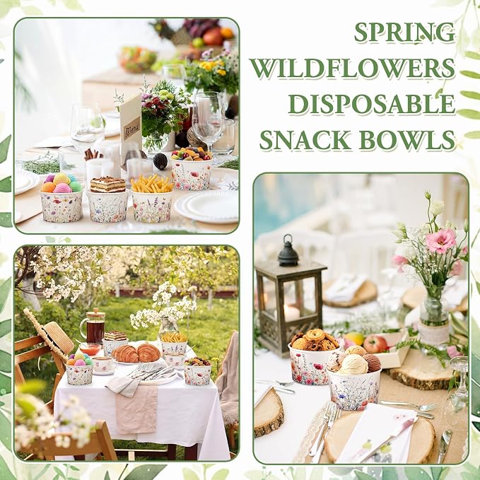 CHENGU 60 Pcs Wildflower Snack Cups 9 oz Flower Ice Cream Paper Bowls - Image 6