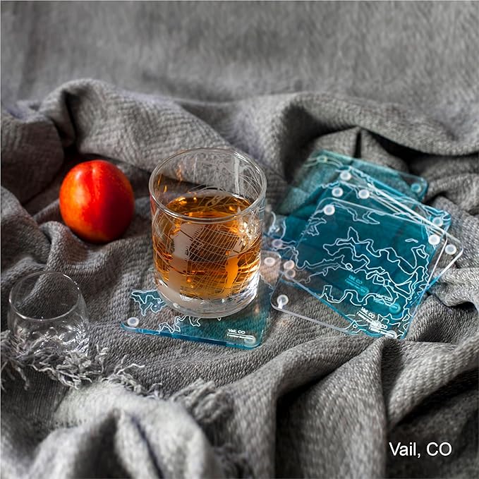 Chongli, HB 3D Contour Map Glass Drink Coasters of Mountains, Ski Resort, Set of 6 with Holder, Housewarming Birthday Gifts, Home Decor