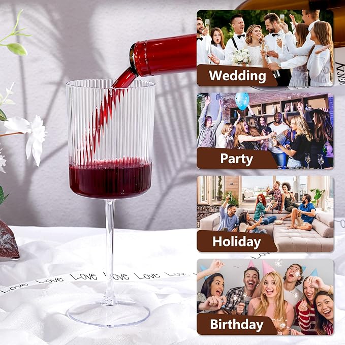 YOUBET 24Pack Plastic Ribbed Wine Glasses - Image 8