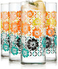 Libbey Vintage Flower Drinking Glasses Set of 4, Retro Floral Design Glass Cups by Libbey
