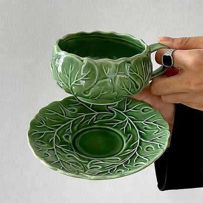 KAMMAK Tea Cups and Saucers Set of 2, 10 oz Porcelain Coffee Cups, SY008 | - Image 4
