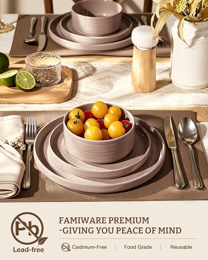 Stoneware Dinnerware Sets for 8, Plates and Bowls, Chip & Scratch Resistant - Image 3