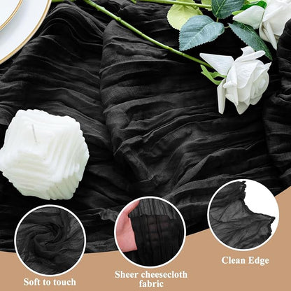 Cheesecloth Table Runner 10FT 6Pcs Black Boho Gauze Sheer Runners | Cheese - Image 3