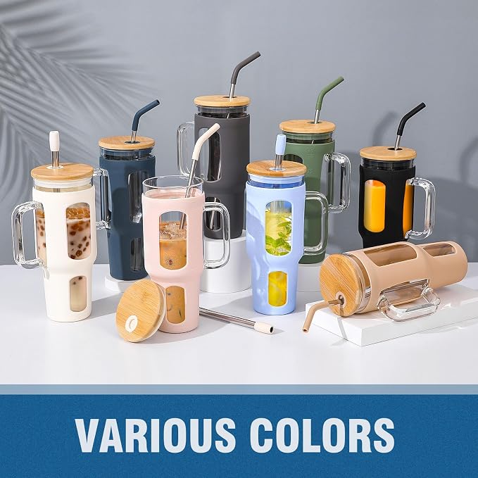 WINSA Glass Tumbler with Lid and Straw, 46 oz, Large Water Bottle with Silicone - Image 7