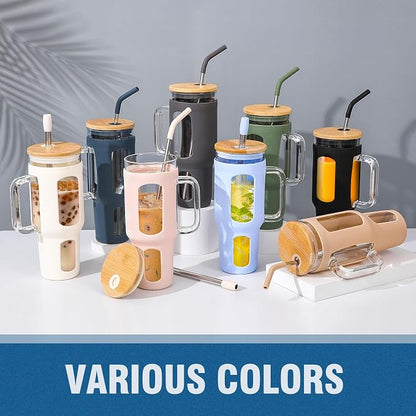 WINSA Glass Tumbler with Lid and Straw, 46 oz, Large Water Bottle with Silicone - Image 7