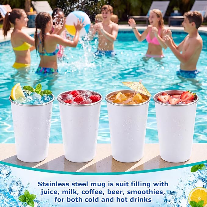 Mimorou 20 Pack 16 oz Stainless Steel Pint Cups Metal Cups Unbreakable Drinking - Image 5