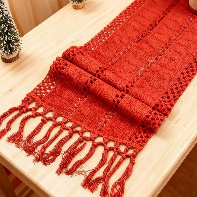 Christmas Table Runner for Red Tassel Home Decor 72 Inches Long, Winter Xmas by Niviy