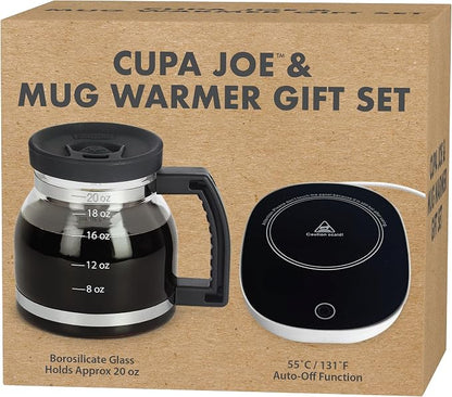 Funwares Cupa Joe Gift Set, 20 oz Glass Coffee Mug + Electric Mug Warmer | by Funwares