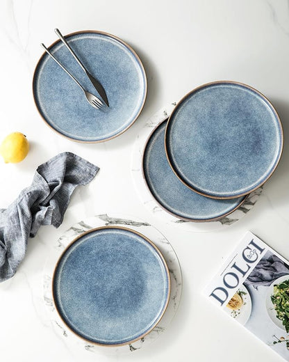 UNICASA 11 Inch Ceramic Dinner Plates Set of 4 – Large Blue Plates for Dinner, Salad, Dessert & Pasta, Durable Serving Dishes, Microwave & Dishwasher Safe