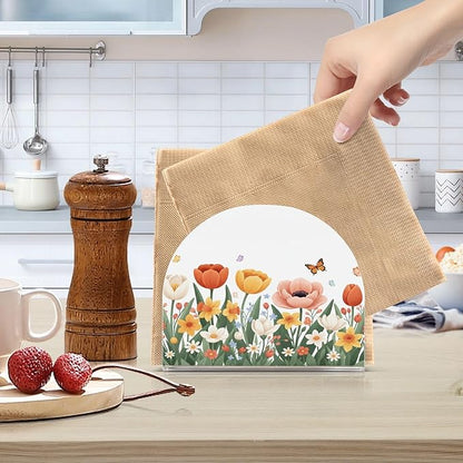 Tulips Daffodils Spring Flowers03 Napkin Holder for Table Kitchen Decor Acrylic Paper Napkin Holders for Tissue Dining Room Indoor Outdoor Party Holiday Accessories