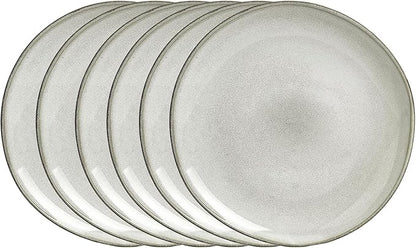 Organic Shape Highland Ceramic Dinner Plates, 6pcs 10.5 Inch Handmade Reactive Glaze Dinnerware Sets with Wavy Edge, for Kitchen, Microwave & Dishwasher Safe, Scratch Resistant-grey