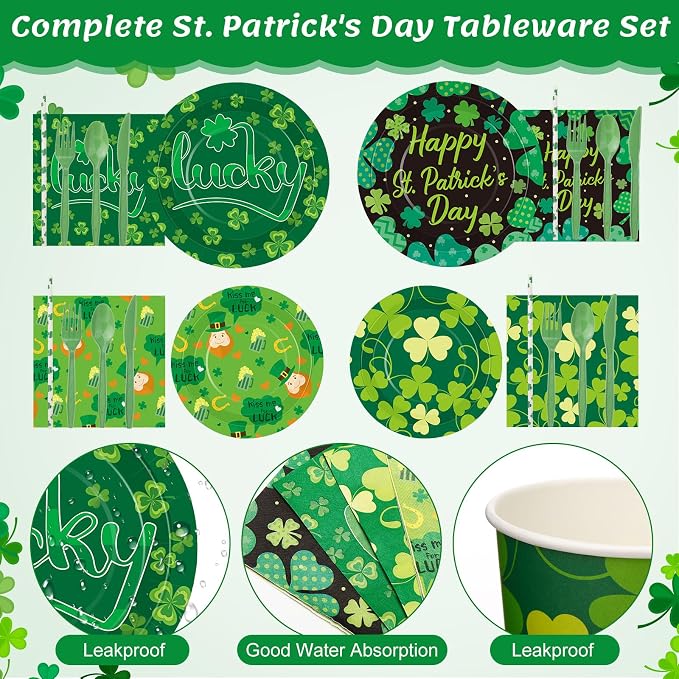 450 Pcs Happy St. Patrick's Day Tableware Set Decoration Serves 50 | Lucky - Image 3