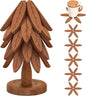 Wooden Trivets for Hot Dishes, Wooden Tree Trivet Set, Tree Coasters - of 5 + 1 Stand stored, Suited for Hots, Pans, Bowl, Teapot, Hot Holders - Multifunctional Ornaments