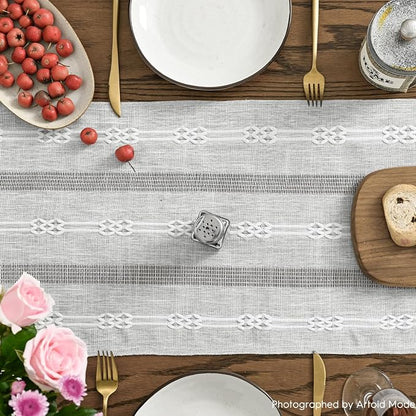 Artoid Mode Grey Farmhouse Embroidered Hollow Table Runner, Seasonal Kitchen - Image 3