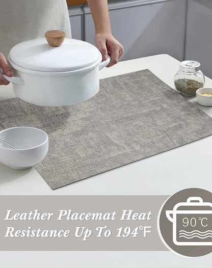 SUEH DESIGN Leather Placemats Set of 6 Reversible Table Mats Heat Resistant Waterproof No-Slip Place Mats for Dining Table Kitchen Parties