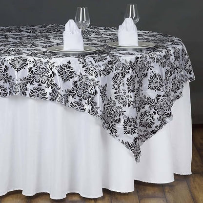 Efavormart Black Damask Flocking Square Tablecloth Overlay 90"x90" Square - Image 7