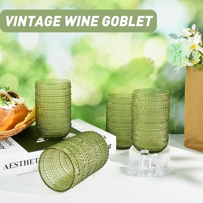 CHLJAR Hobnail Drinking Glasses Set of 6, 14 oz Vintage Glassware Set, Embossed - Image 5