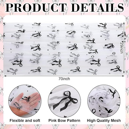 4 Pcs Black Bow Table Runners 29 x 70 Inch White Tulle Lace Table Runner - Image 2