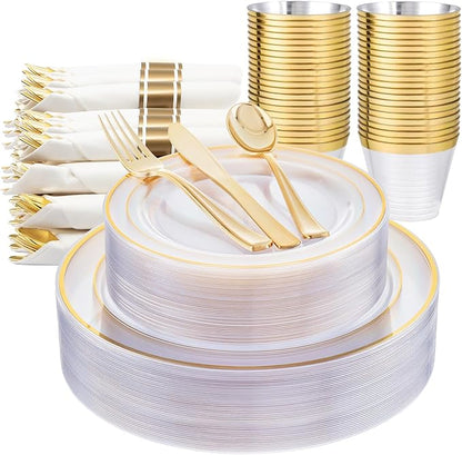 WELLIFE 350PCS Clear-Gold Plastic Plates by WELLIFE
