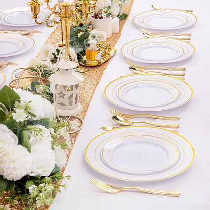 200 Pcs Gold Plastic Plates, Premium Disposable Gold Plates | Gold Rimmed - Image 6