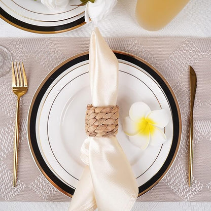 Napkin Rings Set of 12, Farmhouse Table Decor Handmade by Natural Water Hyacinth - Image 8