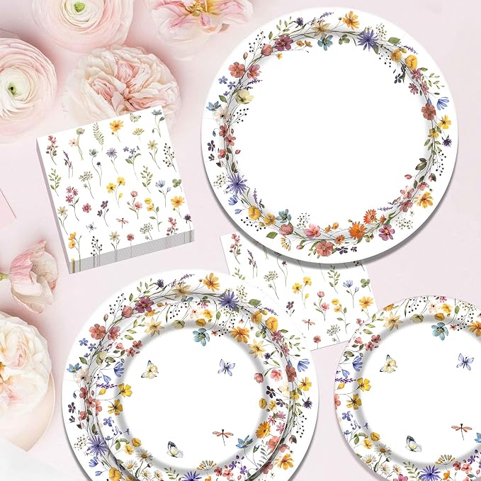 60Pcs Wildflower Paper Plates and Napkins Party Supply, Serves 20 | Floral Baby - Image 3