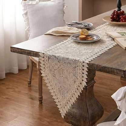 SIOLOC Champagne Lace Table Runner 14x48, Embroidered Floral Cutwork | Elegant - Image 4