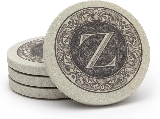 Thirstystone Monogram Round Natural Sandstone Coaster 4 Pack | 4" Diameter - Image 4
