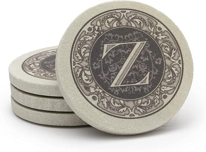 Thirstystone Monogram Round Natural Sandstone Coaster 4 Pack | 4" Diameter - Image 4