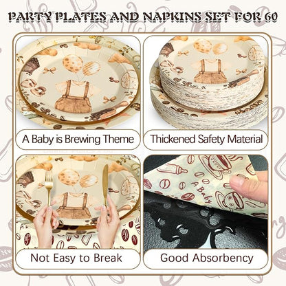 180Pcs Halloween Ghost Party Supplies Paper Plates and Napkins Serve 60 | - Image 3