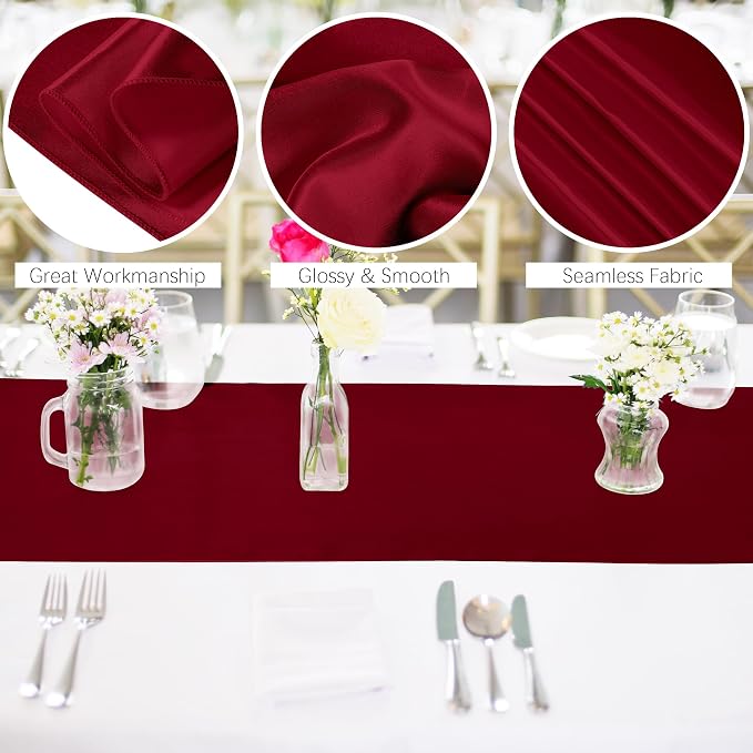 Aneco 12 Pack Satin Table Runner 12 x 108 Inch Burgundy Long Wedding Satin Silk - Image 3