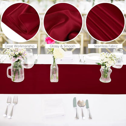 Aneco 12 Pack Satin Table Runner 12 x 108 Inch Burgundy Long Wedding Satin Silk - Image 3