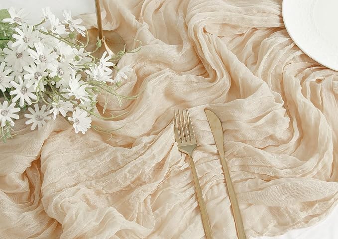 6Pcs Beige Cheesecloth Table Runner Gauze Rustic Boho Decoration | 35x120 Inches - Image 3