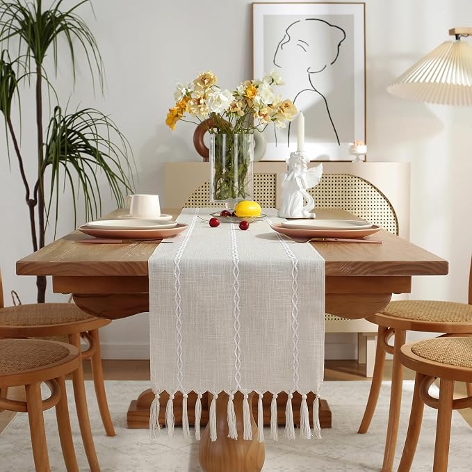 Rustic Boho Table Runner, Farmhouse Table Runners 90 Inches Long - Image 2