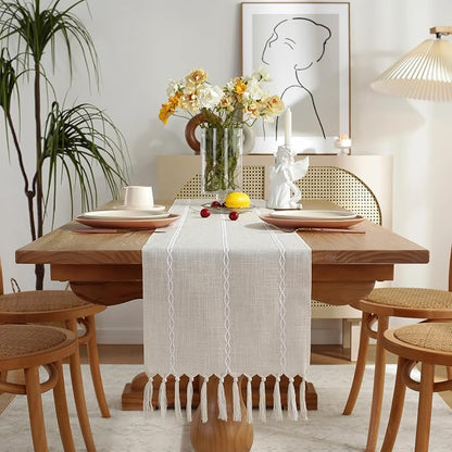 Rustic Boho Table Runner, Farmhouse Table Runners 90 Inches Long - Image 2