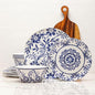 Bzyoo 12-Piece Melamine Dinnerware Set - Indigo Floral | Lightweight, Durable, BPA-Free | Dishwasher Safe Dish Set for Indoor & Outdoor Use - Perfect for Camping, BBQs, Kids Parties